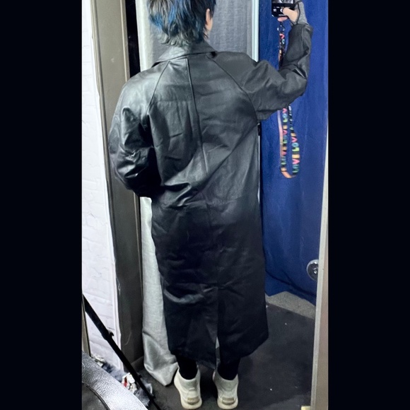 |•OAKBROOK•| Vintage Black Leather Full Length/Long Black Coat/Jacket Size Small - Picture 2 of 16